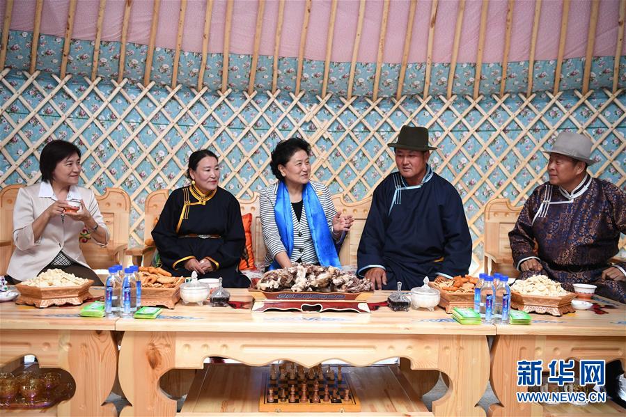 8月10日，中共中央政治局委員、國務(wù)院副總理、中央代表團(tuán)副團(tuán)長劉延?xùn)|率中央代表團(tuán)二分團(tuán)來到呼倫貝爾，把以習(xí)近平同志為核心的黨中央的親切關(guān)懷和全國人民的美好祝福帶給當(dāng)?shù)馗髯甯刹咳罕姟＿@是劉延?xùn)|在呼倫貝爾市陳巴爾虎旗與當(dāng)?shù)啬撩裼H切交談。新華社記者 連振 攝