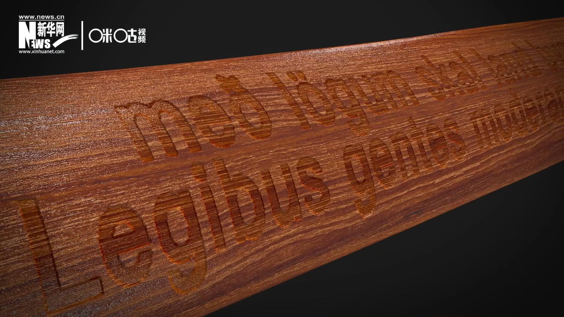 這把木槌尺寸超大、顏色棕紅、精雕細(xì)刻，上面刻有&ldquo;社會必須建立在法律的基礎(chǔ)上&rdquo;。