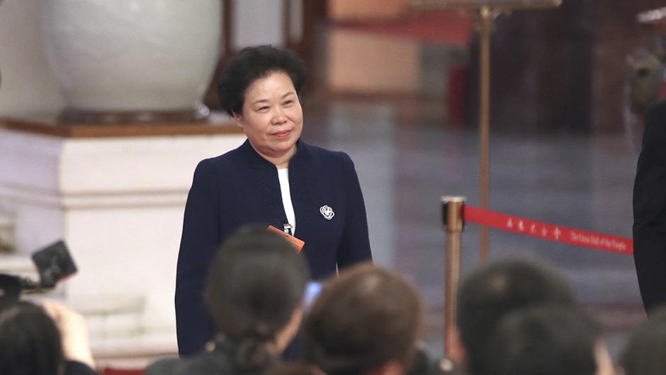 劉雅鳴步入&ldquo;部長(zhǎng)通道&rdquo;，準(zhǔn)備接受采訪