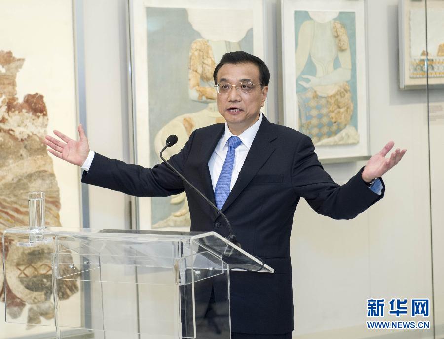 6月21日，國務(wù)院總理李克強(qiáng)與希臘總理薩馬拉斯共同出席希臘伊拉克利翁博物館新館開館儀式并發(fā)表講話。 新華社記者 王曄 攝