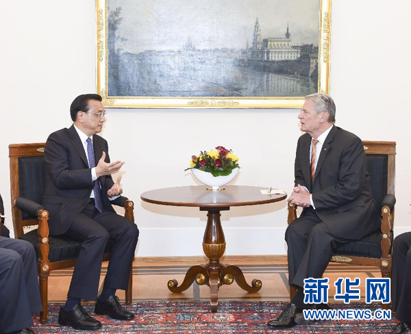 10月10日，國務院總理李克強在柏林會見德國總統(tǒng)高克。 新華社記者李學仁 攝