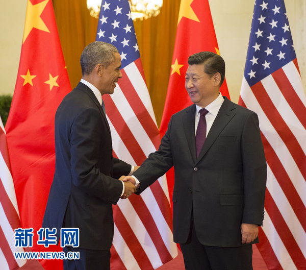 11月12日，國家主席習近平在北京人民大會堂舉行歡迎儀式，歡迎美國總統(tǒng)奧巴馬對中國進行國事訪問。 新華社記者 李學仁 攝