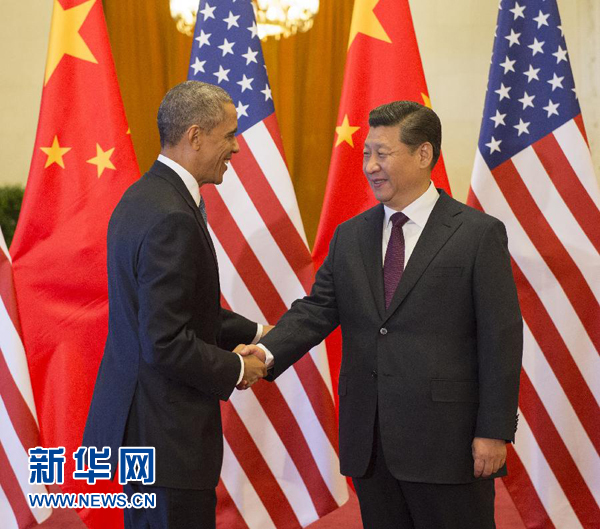 11月12日，國家主席習(xí)近平在北京人民大會堂舉行歡迎儀式，歡迎美國總統(tǒng)奧巴馬對中國進行國事訪問。 新華社記者 李學(xué)仁 攝