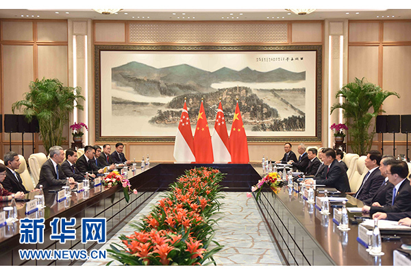 9月2日，國(guó)家主席習(xí)近平在杭州會(huì)見新加坡總理李顯龍。新華社記者張鐸攝