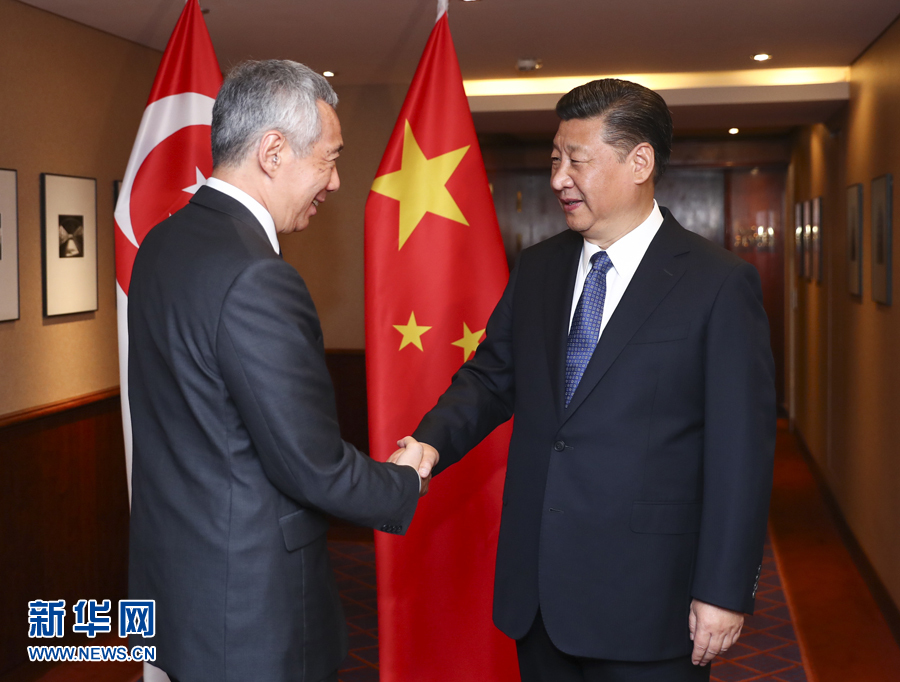 7月6日，國家主席習近平在漢堡會見新加坡總理李顯龍。 新華社記者謝環(huán)馳 攝